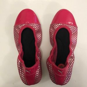 Puma 10 Hot Pink Ballet Flat Silver Polka dot Kitara Elastic Leather Excellent